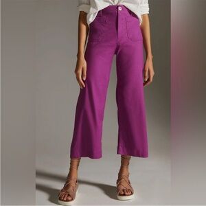 Maeve Colette Cropped Wide-Leg Pants in Vibrant Amethyst
